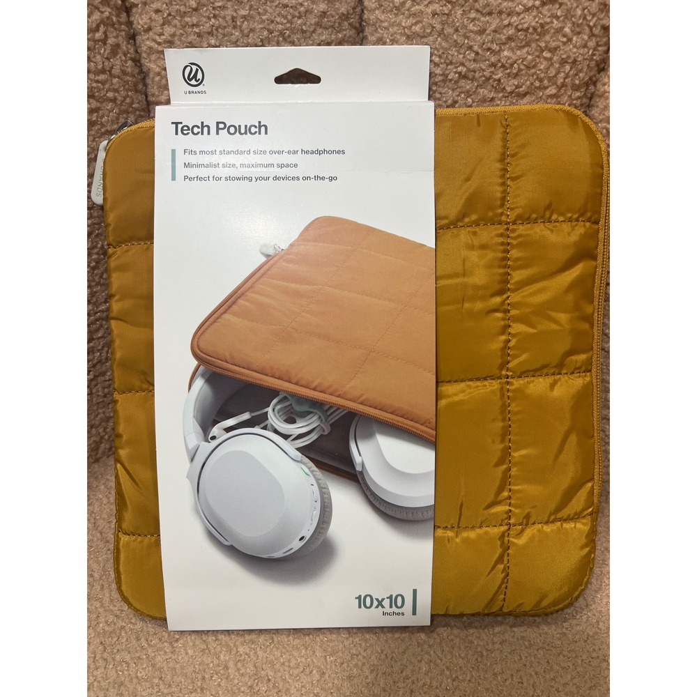 U Brands Tech Pouch 10x10 Quilted Mustard Yellow Padded Electronics Sleeve 6922T